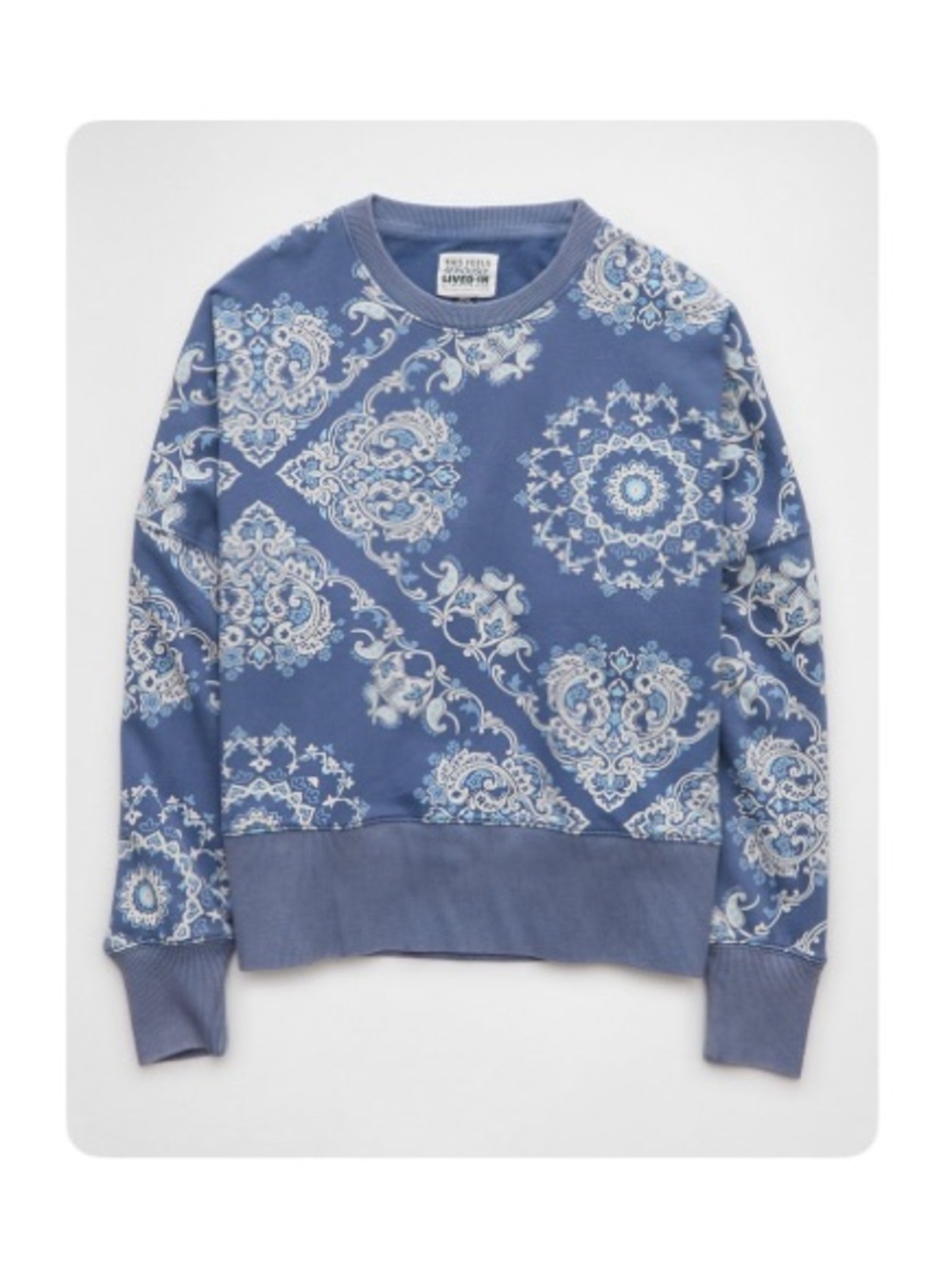 American Eagle Outfitters Blue Paisley-Print Crewneck Sweater